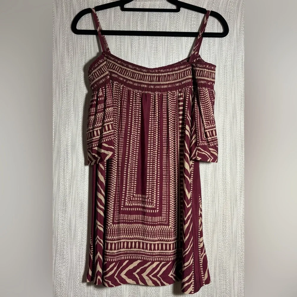 Mine Tribal Print Off-Shoulder Blouse - Burgundy and Cream